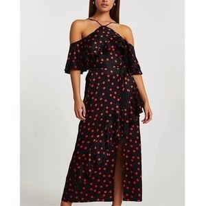 River Island New! Polka Dot Ruffle Cute Maxi Dress